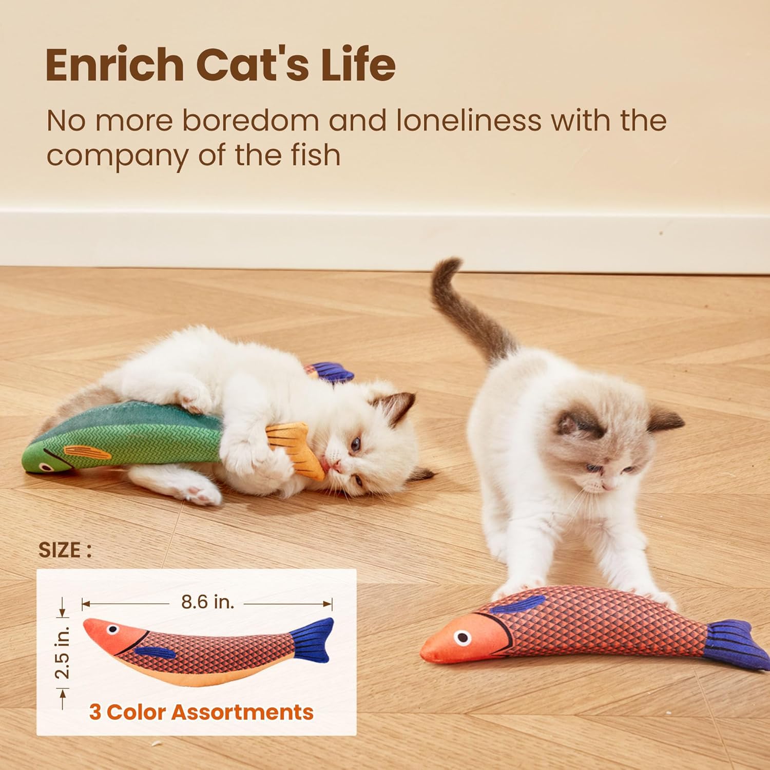 Bright colorful catnip toys for feline exercise