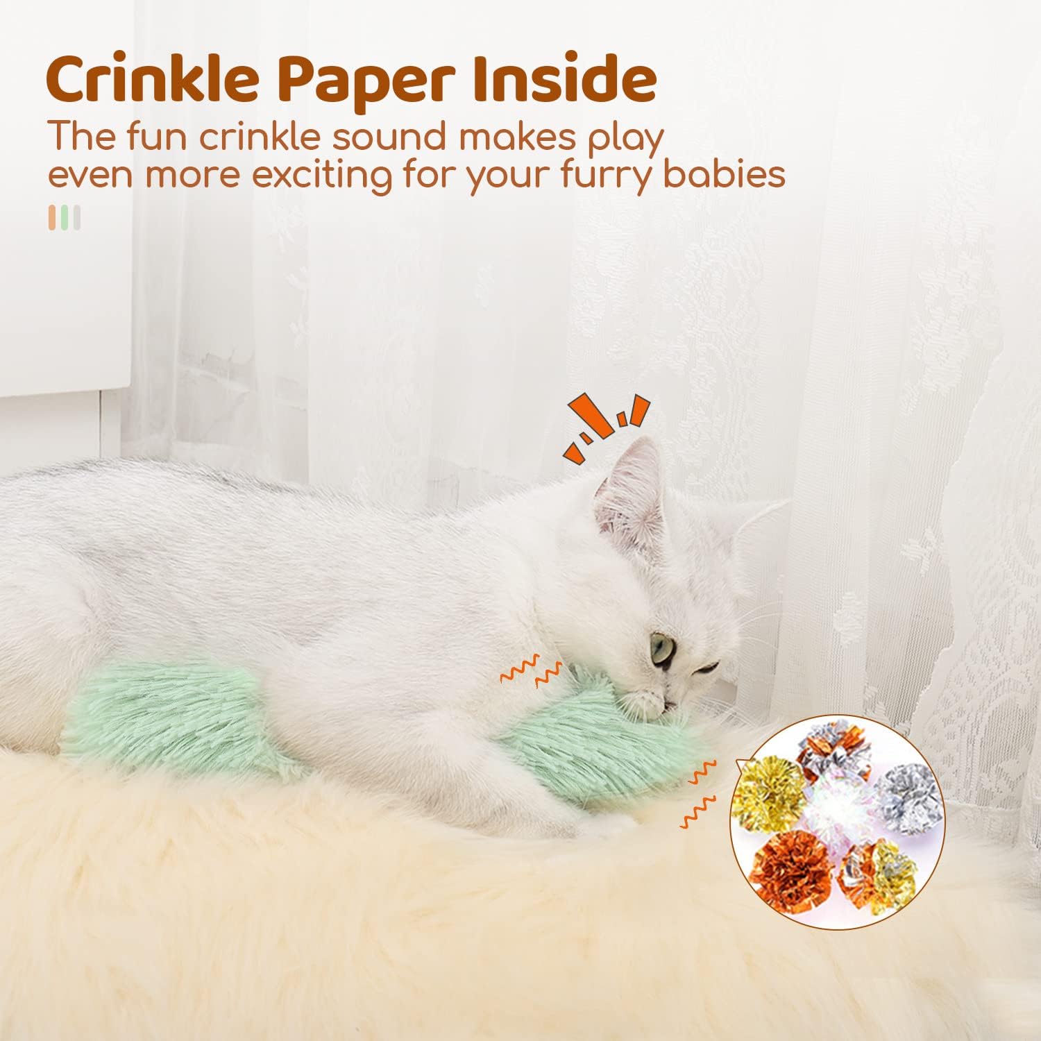 Bright green, yellow, and violet catnip pillows