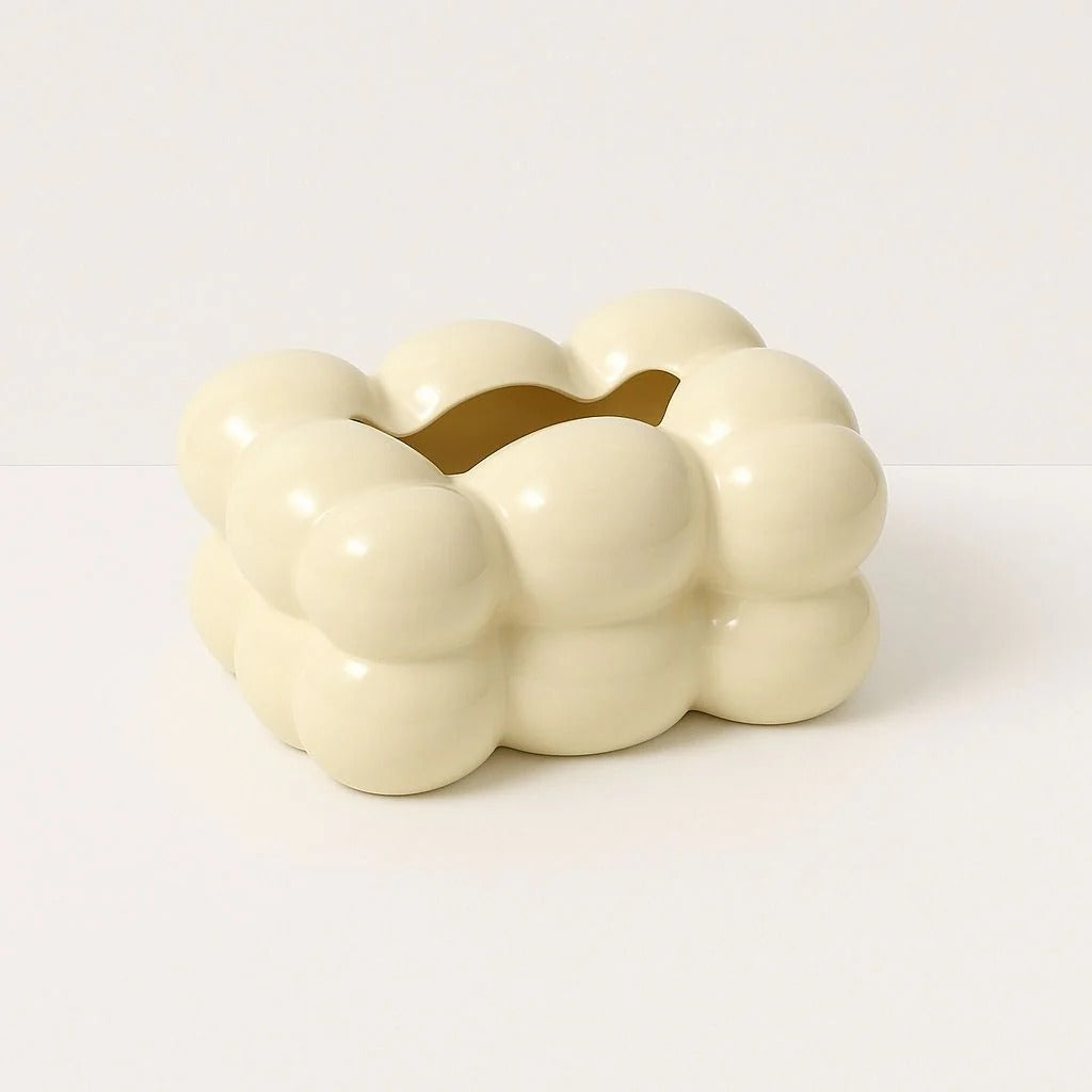 Close-up of Amelia Ceramic Tissue Box with Bubble Design