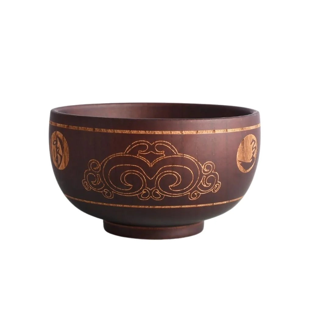Close-up of Animal Motifs on Wooden Bowl