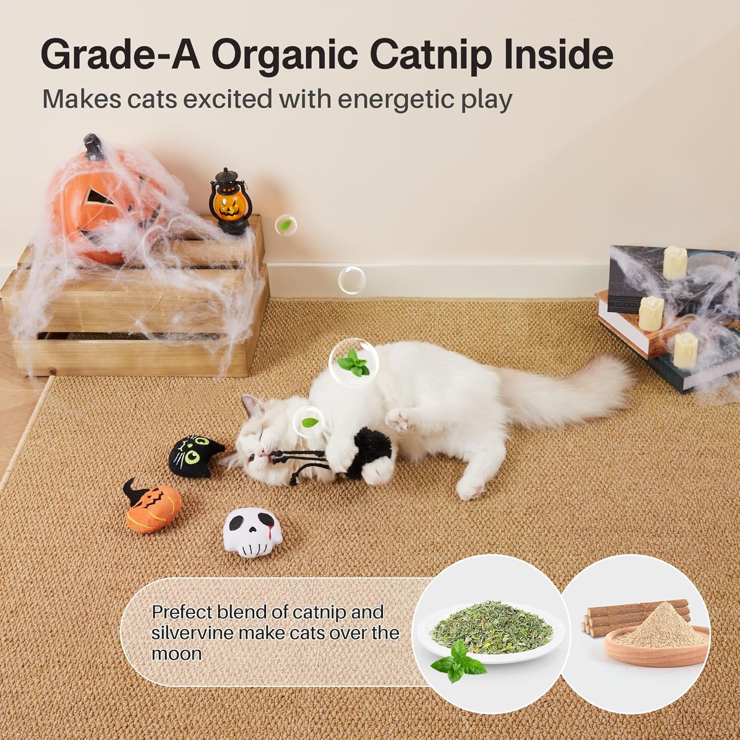 Glow-in-the-dark Halloween cat toys for indoor play