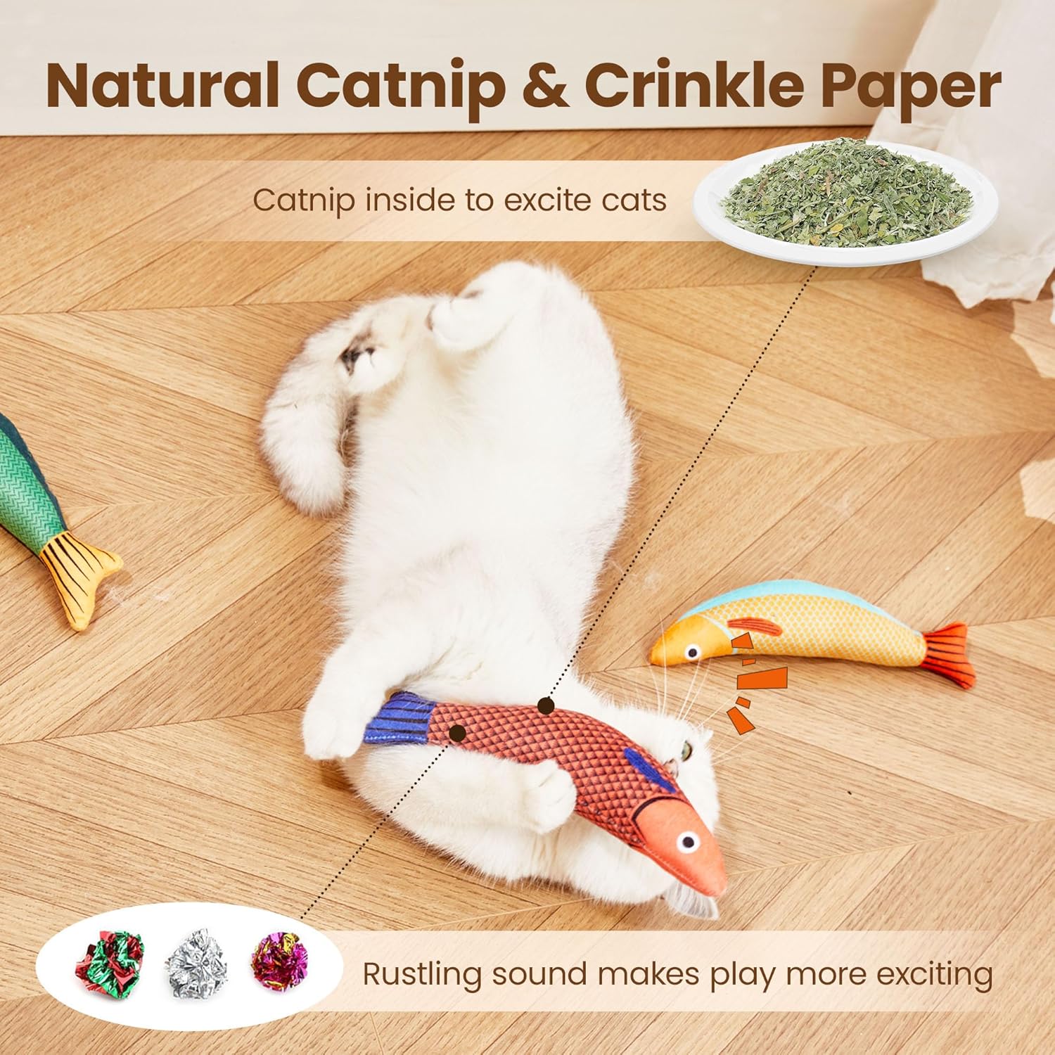 Interactive indoor kitten toy with crinkle sound